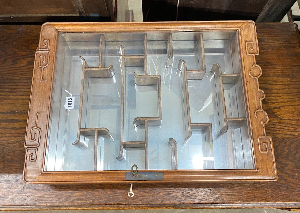 A Chinese hardwood wall display cabinet, width 43cm, height 59cm